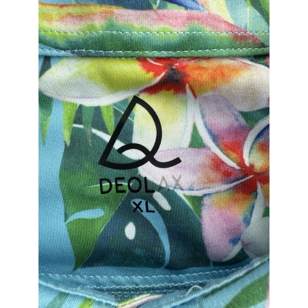 Deolax Golf Polo Shirt Mens‎ Sz XL Loud Tropical Plant Print Performance Stretch - Picture 10 of 16